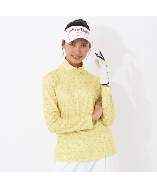 【セール】marie claire GOLF/マリクレール ゴルフ ゴルフウェア ブランド ロゴ 総柄 花柄 ハーフジップ ハイネック 長袖 シャツ（Tシャツ/カットソー）｜marie claire（マリ・クレール）