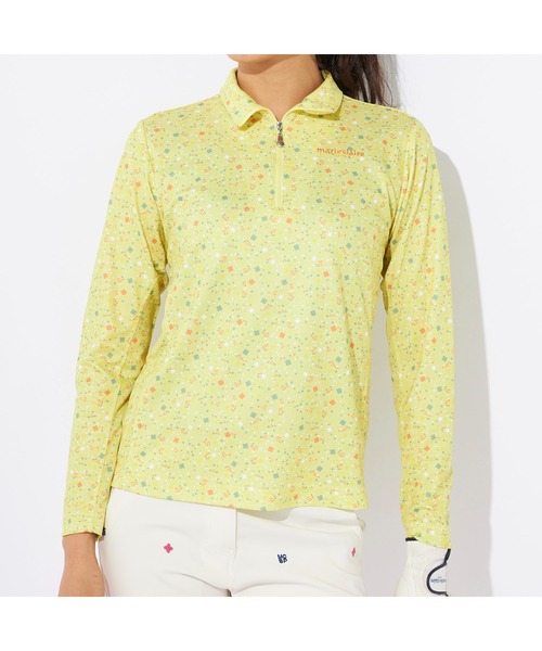 【セール】marie claire GOLF/マリクレール ゴルフ ゴルフウェア ブランド ロゴ 総柄 花柄 ハーフジップ ハイネック 長袖 シャツ（Tシャツ/カットソー）｜marie claire（マリ・クレール）