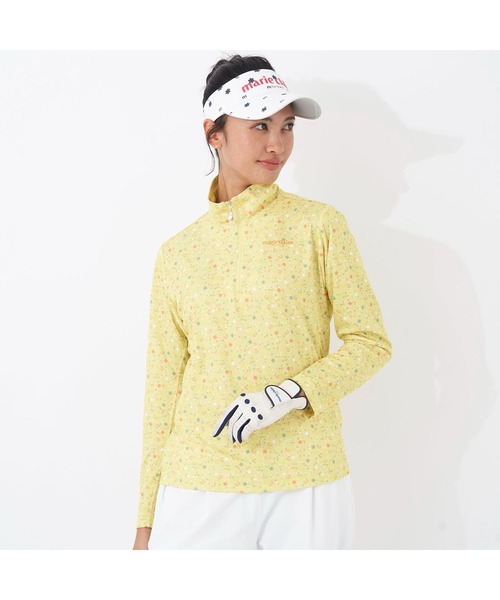 【セール】marie claire GOLF/マリクレール ゴルフ ゴルフウェア ブランド ロゴ 総柄 花柄 ハーフジップ ハイネック 長袖 シャツ（Tシャツ/カットソー）｜marie claire（マリ・クレール）
