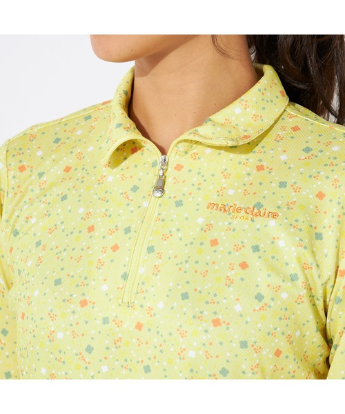 【セール】marie claire GOLF/マリクレール ゴルフ ゴルフウェア ブランド ロゴ 総柄 花柄 ハーフジップ ハイネック 長袖 シャツ（Tシャツ/カットソー）｜marie claire（マリ・クレール）