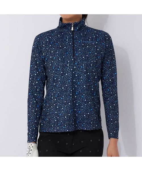 【セール】marie claire GOLF/マリクレール ゴルフ ゴルフウェア ブランド ロゴ 総柄 花柄 ハーフジップ ハイネック 長袖 シャツ（Tシャツ/カットソー）｜marie claire（マリ・クレール）