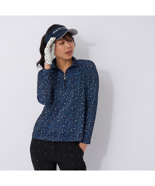 【セール】marie claire GOLF/マリクレール ゴルフ ゴルフウェア ブランド ロゴ 総柄 花柄 ハーフジップ ハイネック 長袖 シャツ（Tシャツ/カットソー）｜marie claire（マリ・クレール）