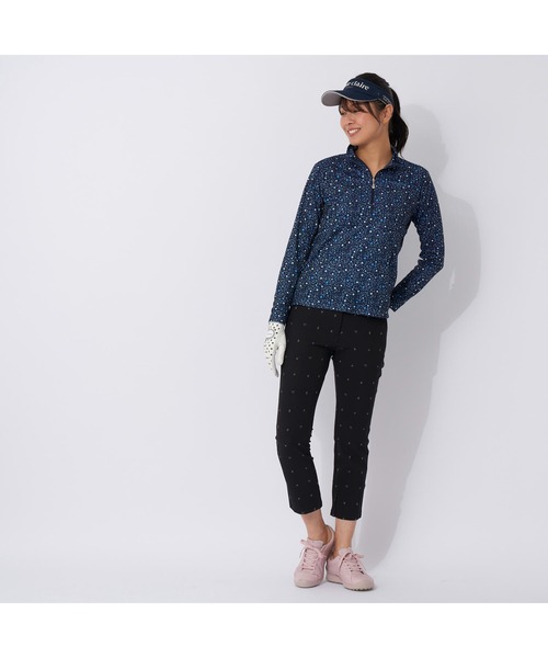 【セール】marie claire GOLF/マリクレール ゴルフ ゴルフウェア ブランド ロゴ 総柄 花柄 ハーフジップ ハイネック 長袖 シャツ（Tシャツ/カットソー）｜marie claire（マリ・クレール）