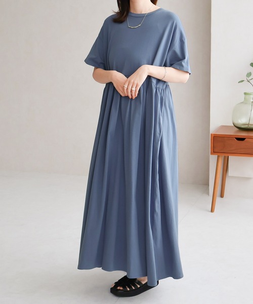 Social GIRL（ソーシャルガール）の「綿100%ハイウエスト切替ボリュームギャザーワンピース（ワンピース・レディース・ブラック/ブルー/ライム・M）」の3枚目の写真