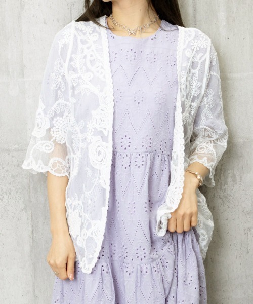 Miniministore（ミニミニストア）の「レースガウン ロング 花柄 5分袖（カーディガン/ボレロ・レディース・ホワイト/ベージュ・FREE）」の9枚目の写真