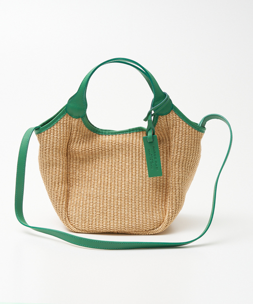 marco masi(マルコマージ)の「【別注】【MARCO MASI】レザーハンドルラフィア 2WAYバッグ(かごバッグ・レディース・ブラック/ベージュ/ライトグレー・M)」の6枚目の写真