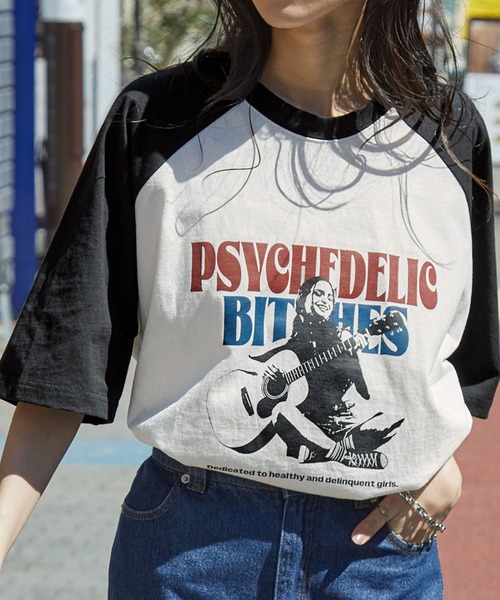 MONO-MART（モノマート）の「ガールズプリントラグランTシャツ/BOHEMIAN&PSYCHEDEIC（Tシャツ/カットソー・レディース・ブラック/ネイビー/ワイン/ブラック系/ネイビー系/スミクロ/ワイン系・FREE）」の4枚目の写真