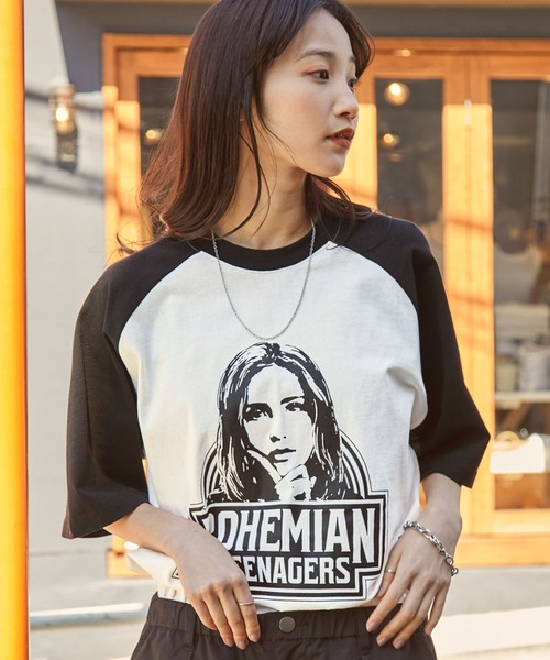 MONO-MART（モノマート）の「ガールズプリントラグランTシャツ/BOHEMIAN&PSYCHEDEIC（Tシャツ/カットソー・レディース・ブラック/ネイビー/ワイン/ブラック系/ネイビー系/スミクロ/ワイン系・FREE）」の10枚目の写真