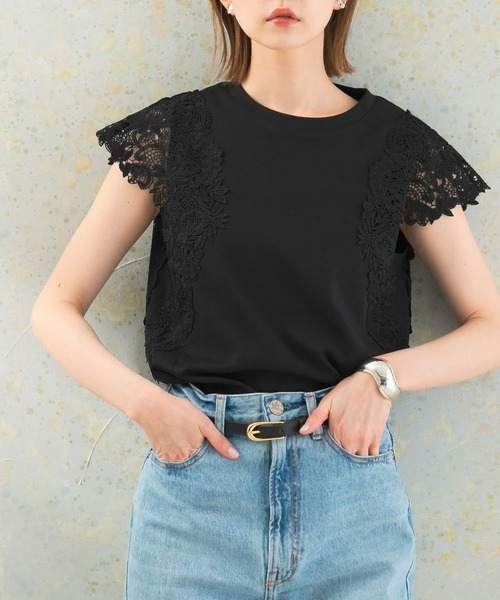 URBAN RESEARCH ROSSO WOMEN（アーバンリサーチ　ロッソ）の「レースフレンチスリーブプルオーバー（Tシャツ/カットソー・レディース・ブラック/オフホワイト/ブルー系その他・FREE）」の3枚目の写真