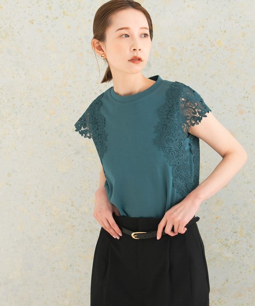 URBAN RESEARCH ROSSO WOMEN（アーバンリサーチ　ロッソ）の「レースフレンチスリーブプルオーバー（Tシャツ/カットソー・レディース・ブラック/オフホワイト/ブルー系その他・FREE）」の9枚目の写真