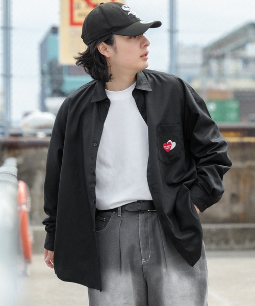 kutir(クティール)の「ハート刺繍ビック長袖シャツ(シャツ/ブラウス・メンズ・オフホワイト/ブラック・MEDIUM/LARGE)」の4枚目の写真
