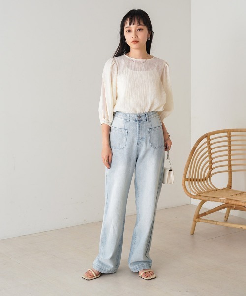 Bab（バブ）の「袖ボリュームシアー使いブラウス（シャツ/ブラウス・レディース・ライトグレー/ホワイト系その他/ベージュ・M）」の5枚目の写真