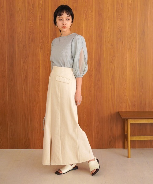 Bab（バブ）の「袖ボリュームシアー使いブラウス（シャツ/ブラウス・レディース・ライトグレー/ホワイト系その他/ベージュ・M）」の11枚目の写真