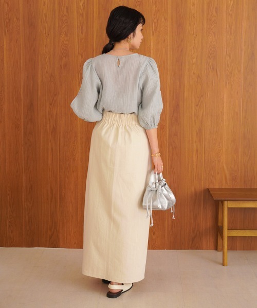 Bab（バブ）の「袖ボリュームシアー使いブラウス（シャツ/ブラウス・レディース・ライトグレー/ホワイト系その他/ベージュ・M）」の15枚目の写真