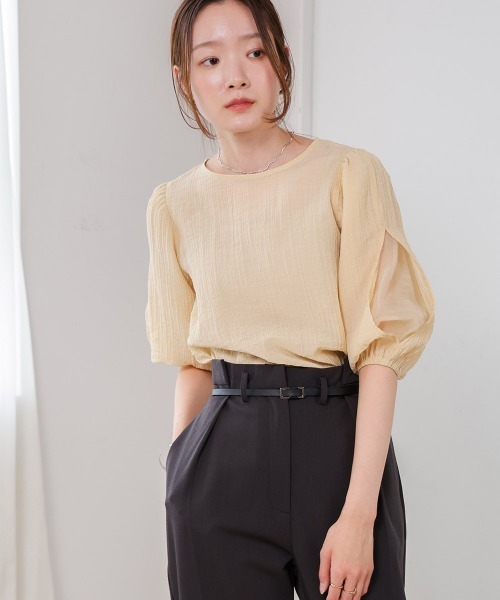 Bab（バブ）の「袖ボリュームシアー使いブラウス（シャツ/ブラウス・レディース・ライトグレー/ホワイト系その他/ベージュ・M）」の17枚目の写真