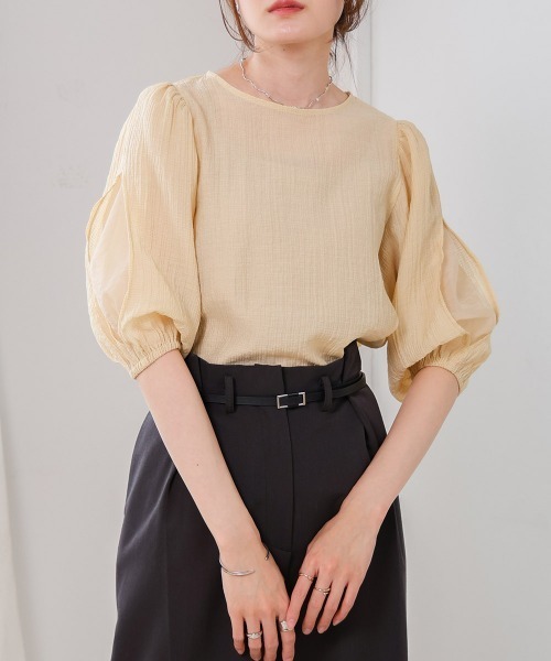 Bab（バブ）の「袖ボリュームシアー使いブラウス（シャツ/ブラウス・レディース・ライトグレー/ホワイト系その他/ベージュ・M）」の19枚目の写真