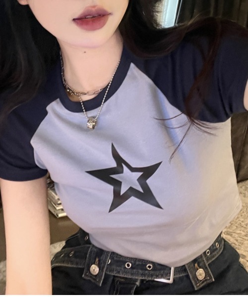 .KOM（ドットコム）の「A'GEM/9 × .kom 『.KOM/ドットケーオーエム』 スター Tシャツ（Tシャツ/カットソー・レディース・グレー/ブラック/ネイビー・FREE）」の6枚目の写真