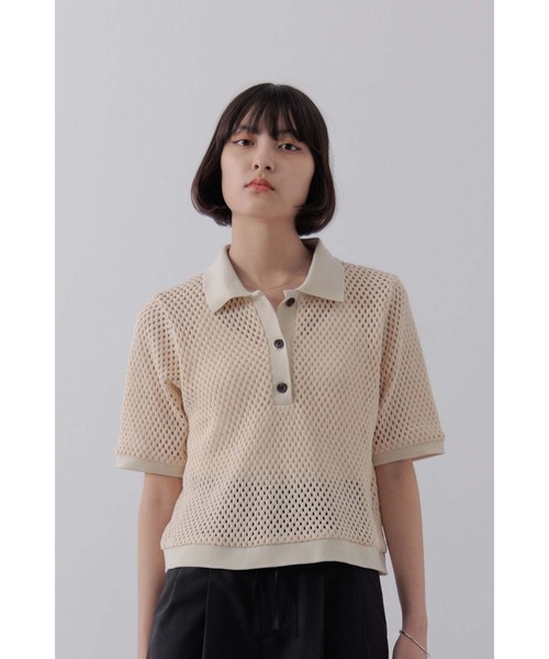 【ebure】メッシュ ポロシャツ 五分丈 メッシュニット5分袖スキッパーポロシャツ 通販【ニッセン】