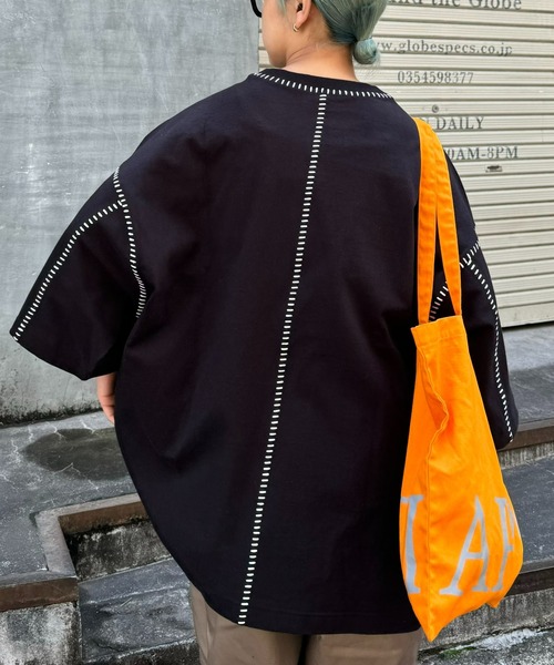 SOUNDSGOOOOD（サウンズグッド）の「【SOUNDS GOOOOD / サウンズグッド】配色ステッチサイドスリットTee半袖（Tシャツ/カットソー・メンズ・オレンジ/ライム/ライトグレー/ブラック/オフホワイト・ONE SIZE）」の14枚目の写真