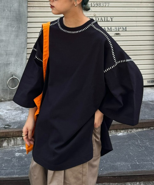 SOUNDSGOOOOD（サウンズグッド）の「【SOUNDS GOOOOD / サウンズグッド】配色ステッチサイドスリットTee半袖（Tシャツ/カットソー・メンズ・オレンジ/ライム/ライトグレー/ブラック/オフホワイト・ONE SIZE）」の13枚目の写真