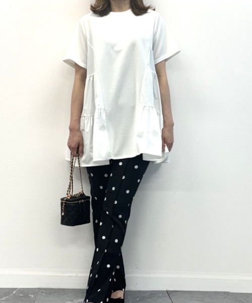 INTERPLANET（インタープラネット）の「ミラノリブギャザーデザインプルオーバー（Tシャツ/カットソー・レディース・オフホワイト/ブラック・FREE）」の3枚目の写真