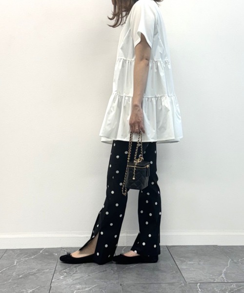 INTERPLANET（インタープラネット）の「ミラノリブギャザーデザインプルオーバー（Tシャツ/カットソー・レディース・オフホワイト/ブラック・FREE）」の5枚目の写真