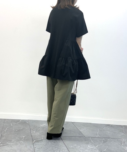 INTERPLANET（インタープラネット）の「ミラノリブギャザーデザインプルオーバー（Tシャツ/カットソー・レディース・オフホワイト/ブラック・FREE）」の8枚目の写真