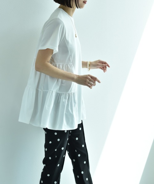 INTERPLANET（インタープラネット）の「ミラノリブギャザーデザインプルオーバー（Tシャツ/カットソー・レディース・オフホワイト/ブラック・FREE）」の13枚目の写真