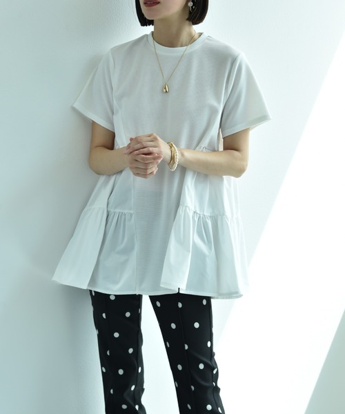 INTERPLANET（インタープラネット）の「ミラノリブギャザーデザインプルオーバー（Tシャツ/カットソー・レディース・オフホワイト/ブラック・FREE）」の16枚目の写真