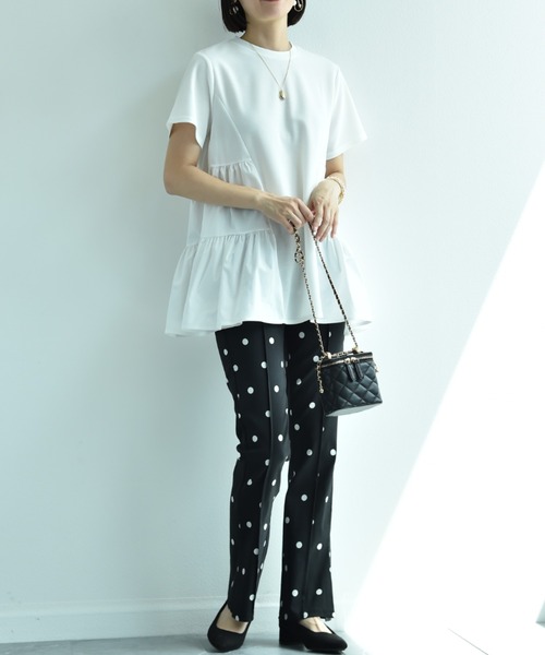 INTERPLANET（インタープラネット）の「ミラノリブギャザーデザインプルオーバー（Tシャツ/カットソー・レディース・オフホワイト/ブラック・FREE）」の17枚目の写真