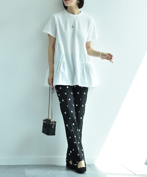 INTERPLANET（インタープラネット）の「ミラノリブギャザーデザインプルオーバー（Tシャツ/カットソー・レディース・オフホワイト/ブラック・FREE）」の19枚目の写真