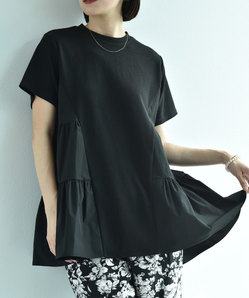 INTERPLANET（インタープラネット）の「ミラノリブギャザーデザインプルオーバー（Tシャツ/カットソー・レディース・オフホワイト/ブラック・FREE）」の20枚目の写真