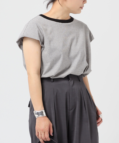 AP STUDIO（エーピーストゥディオ）の「【KURO/クロ】別注パワーショルダーボーダーノースリーブT（Tシャツ/カットソー・レディース・ブラック・FREE）」の14枚目の写真