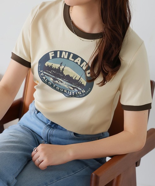 Girly Doll(ガーリードール)の「イラストロゴプリントTシャツ(Tシャツ/カットソー・レディース・ホワイト/グリーン/ピンク/ベージュ・F)」の2枚目の写真