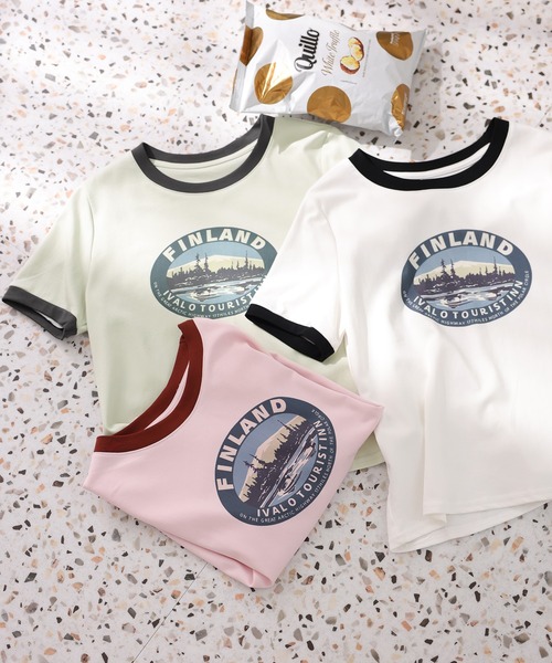 Girly Doll(ガーリードール)の「イラストロゴプリントTシャツ(Tシャツ/カットソー・レディース・ホワイト/グリーン/ピンク/ベージュ・F)」の1枚目の写真