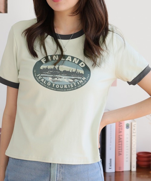 Girly Doll(ガーリードール)の「イラストロゴプリントTシャツ(Tシャツ/カットソー・レディース・ホワイト/グリーン/ピンク/ベージュ・F)」の3枚目の写真