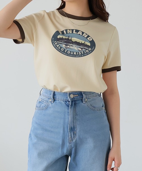 Girly Doll(ガーリードール)の「イラストロゴプリントTシャツ(Tシャツ/カットソー・レディース・ホワイト/グリーン/ピンク/ベージュ・F)」の5枚目の写真