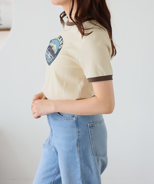 Girly Doll(ガーリードール)の「イラストロゴプリントTシャツ(Tシャツ/カットソー・レディース・ホワイト/グリーン/ピンク/ベージュ・F)」の7枚目の写真