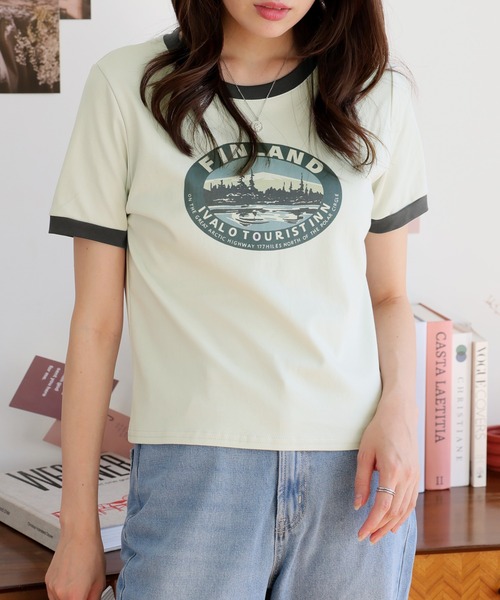 Girly Doll(ガーリードール)の「イラストロゴプリントTシャツ(Tシャツ/カットソー・レディース・ホワイト/グリーン/ピンク/ベージュ・F)」の9枚目の写真
