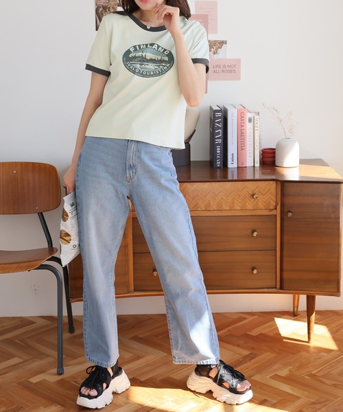 Girly Doll(ガーリードール)の「イラストロゴプリントTシャツ(Tシャツ/カットソー・レディース・ホワイト/グリーン/ピンク/ベージュ・F)」の10枚目の写真