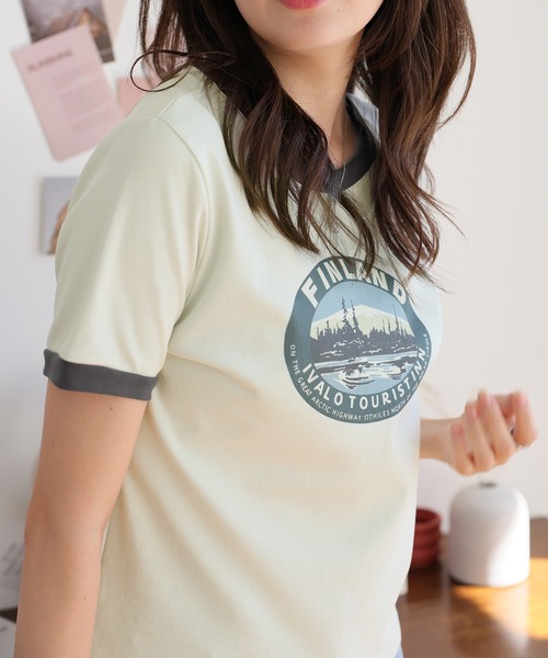 Girly Doll(ガーリードール)の「イラストロゴプリントTシャツ(Tシャツ/カットソー・レディース・ホワイト/グリーン/ピンク/ベージュ・F)」の11枚目の写真