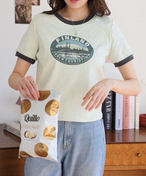 Girly Doll(ガーリードール)の「イラストロゴプリントTシャツ(Tシャツ/カットソー・レディース・ホワイト/グリーン/ピンク/ベージュ・F)」の13枚目の写真