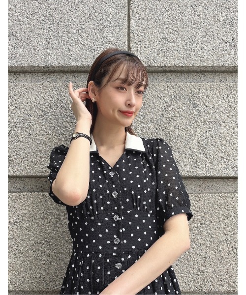 F i.n.t（フィント）の「リップルドット柄クレリックワンピース/F&A/fint（ワンピース・レディース・ライトグレー/ブラック×ホワイト・FREE）」の5枚目の写真
