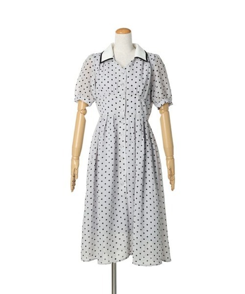 F i.n.t（フィント）の「リップルドット柄クレリックワンピース/F&A/fint（ワンピース・レディース・ライトグレー/ブラック×ホワイト・FREE）」の8枚目の写真