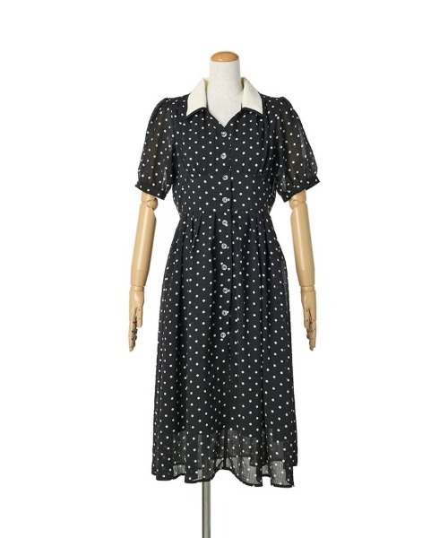 F i.n.t（フィント）の「リップルドット柄クレリックワンピース/F&A/fint（ワンピース・レディース・ライトグレー/ブラック×ホワイト・FREE）」の9枚目の写真