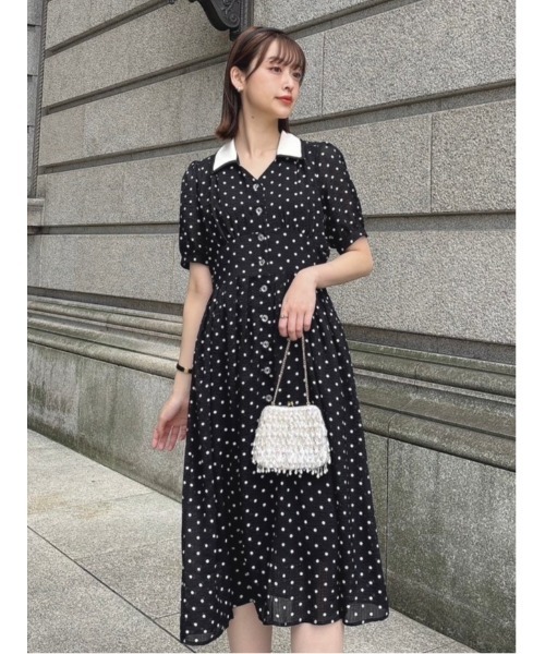 F i.n.t（フィント）の「リップルドット柄クレリックワンピース/F&A/fint（ワンピース・レディース・ライトグレー/ブラック×ホワイト・FREE）」の6枚目の写真