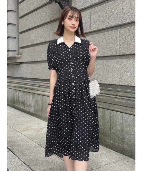 F i.n.t（フィント）の「リップルドット柄クレリックワンピース/F&A/fint（ワンピース・レディース・ライトグレー/ブラック×ホワイト・FREE）」の7枚目の写真