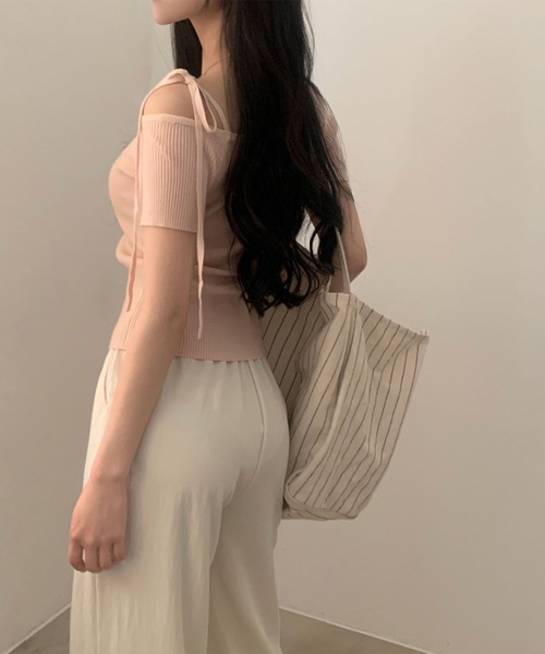 leune(ルネ)の「リボンワンショルダーリブ半袖ニットプルオーバー(ニット/セーター・レディース・ネイビー/ピンク/アイボリー・FREE)」の6枚目の写真