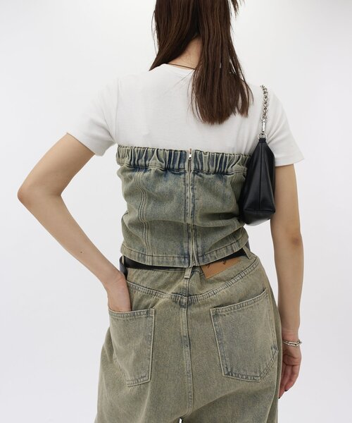 WHO'S WHO gallery（フーズフーギャラリー）の「ブラストデニムベア /セットアップ対応可（チューブトップ・レディース・サンドベージュ/ネイビー/ライトグレー・FREE）」の20枚目の写真