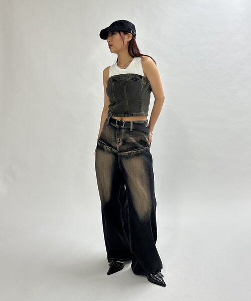 WHO'S WHO gallery（フーズフーギャラリー）の「ブラストデニムベア /セットアップ対応可（チューブトップ・レディース・サンドベージュ/ネイビー/ライトグレー・FREE）」の16枚目の写真